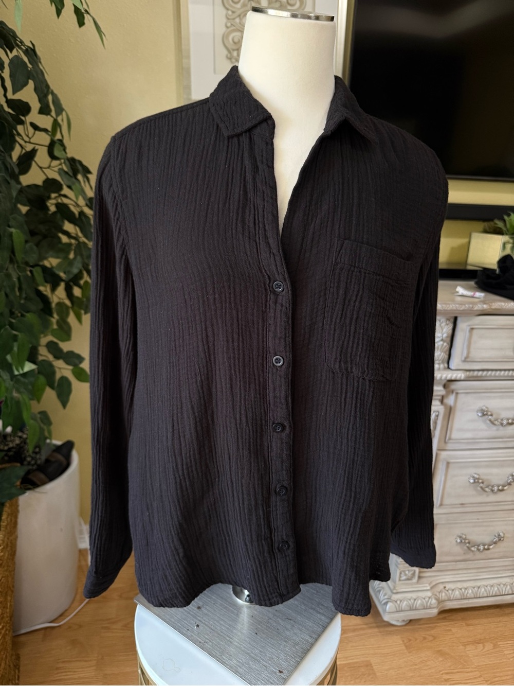 Cloth & Stone Black Oversized Gauze Button Down Shirt S
